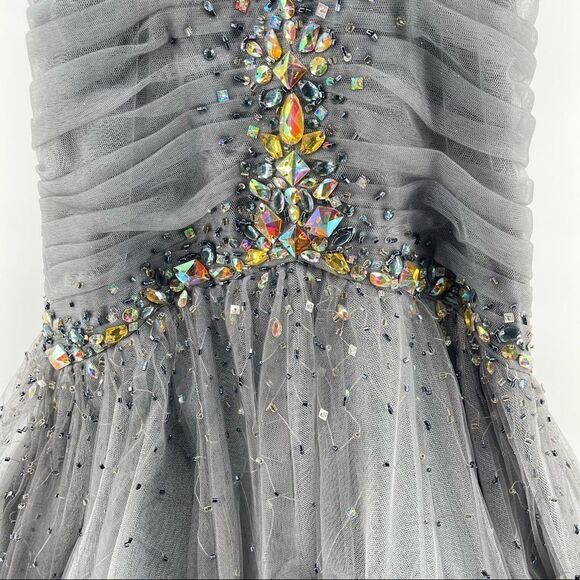 Jovani Pewter Beaded Strapless Prom Gala Pageant Mermaid Evening Gown Size 0 - Picture 15 of 17